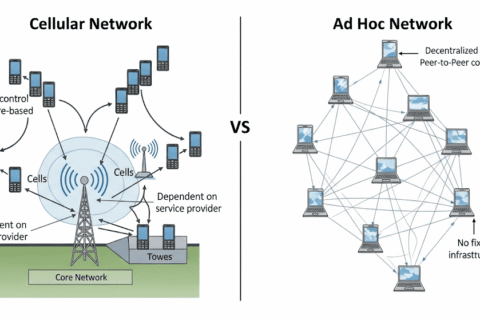 Difference Between Cellular Network and Ad Hoc Network