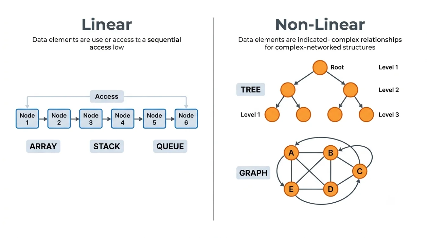 Linear vs Non-Linear Data Structures (with Examples)