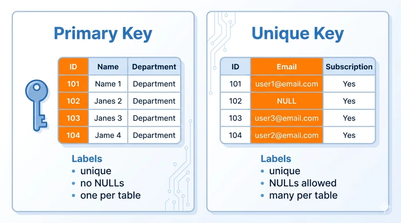 Primary Key vs Unique Key: Key Differences