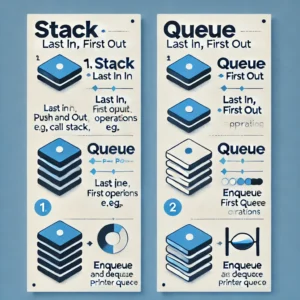 Visual comparison of Stack vs Queue data structures